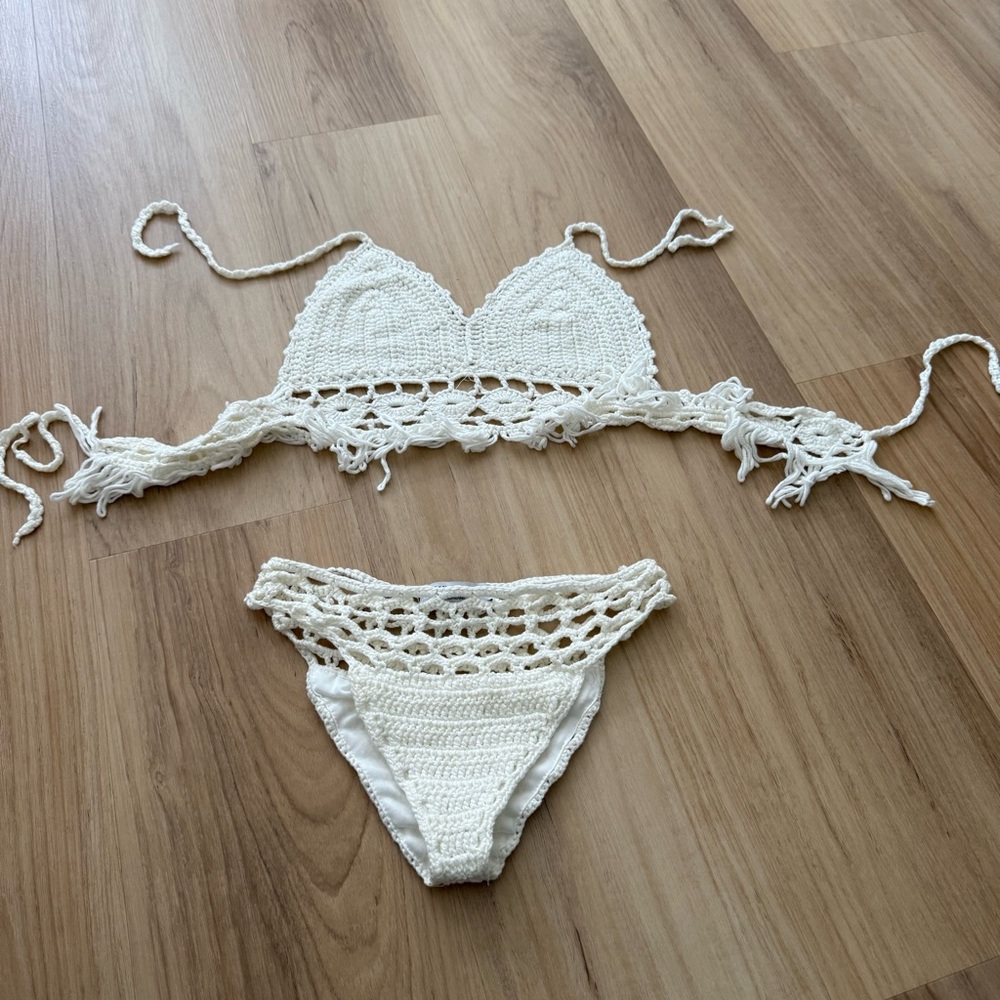 Fashion Nova White Cream Crochet Bikini Set